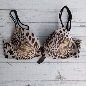 Victoria's Secret Leopard Animal Print Push‎ Up Black Strap Accents Bra Sz. 34B